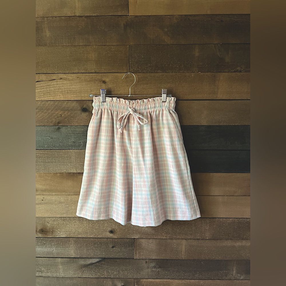 Vintage Pastel Plaid High Waisted Shorts Elastic Waist Cottagecore Loungewear